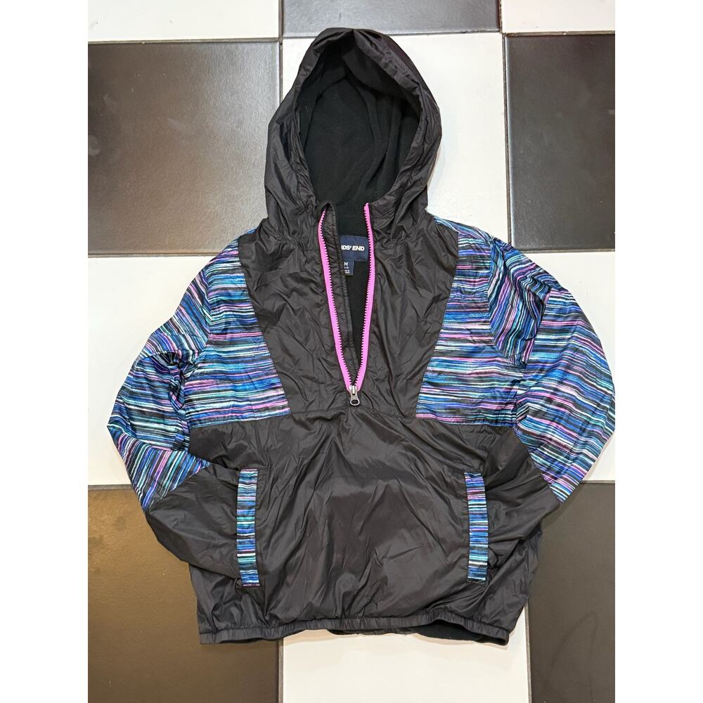 Lands' End kids' active fleece-lined pullover windbreaker jacket half zip size M